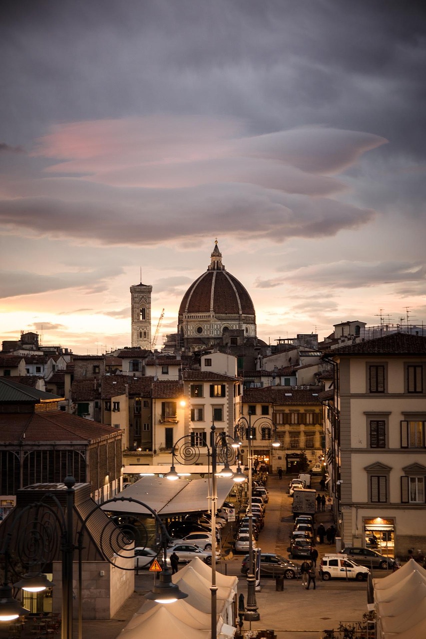 florence, evening, nature, city, street, sunset, roofs, outlook, dome, building, chapel, marketplace, iphone wallpaper